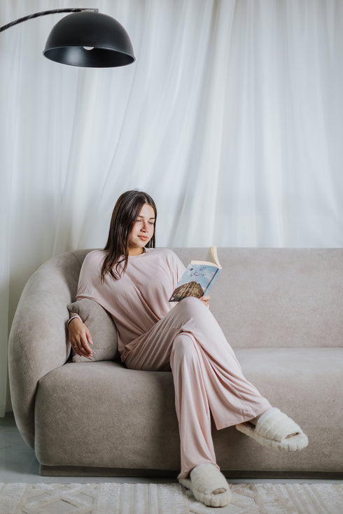 Women Fall pajama set Oversized Light Rose shirt + Pants